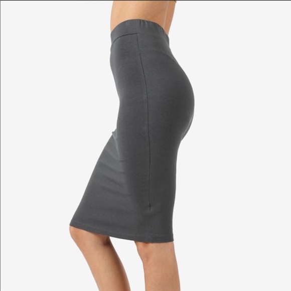 🙌 Ash Grey Cotton Stretchy Knee Skirt - Picture 4 of 8